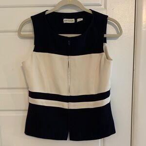 Ann Taylor Navy and Cream Zip Front Top
